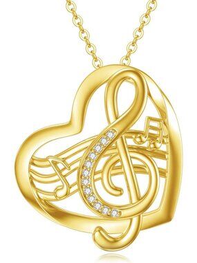 Sterling Silver Musical Note Heart Pendant Necklace - Perfect Gift for Music